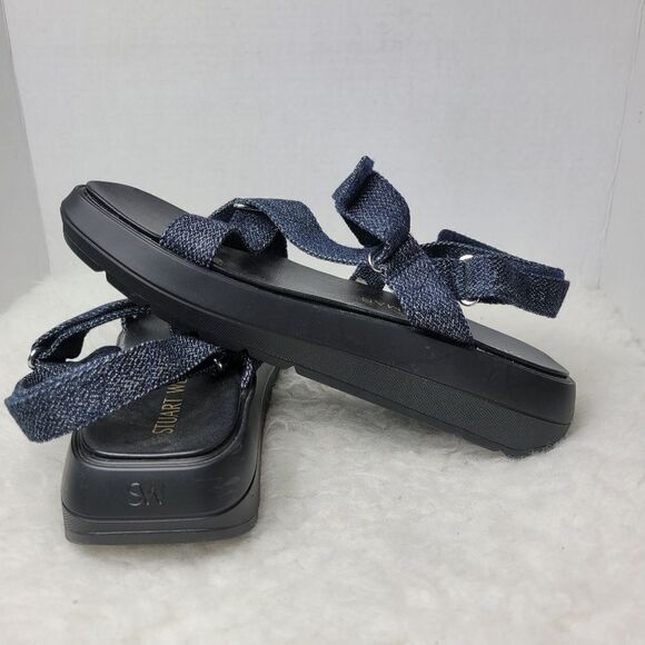 Stuart Weitzman Moxie Blue Navy Denim Platform Sport Sandals Size 8 - Picture 6 of 9